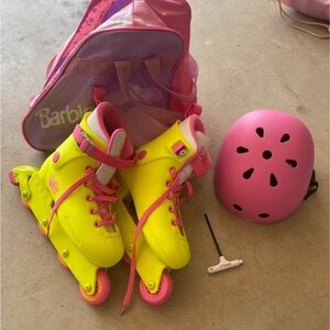 Barbie Impala Neon Yellow and Pink Roller Skates Set | Helmet and Bag Included